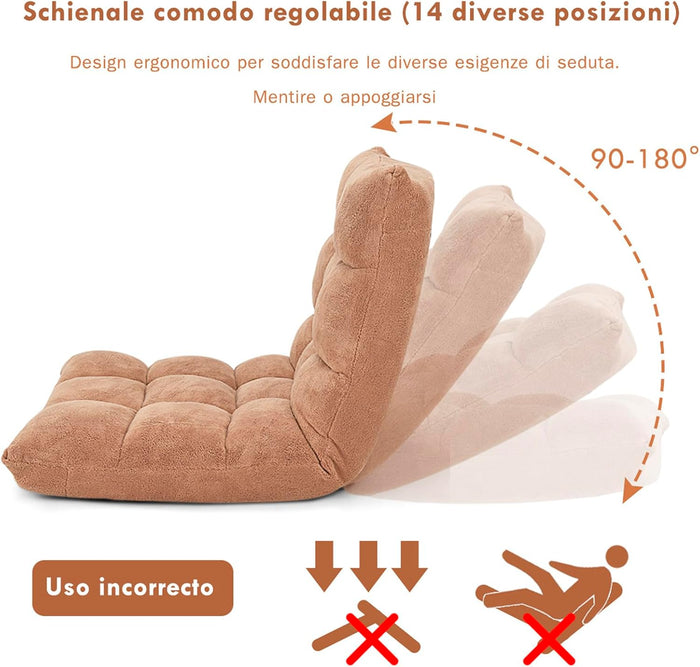 Sedia da Pavimento, Sedia Imbottita Regolabile in 14 Posizioni, Poltrona Salotto per Relax, Yoga, Lettura (Beige)