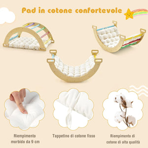 Arco da Arrampicata per Bambini, 2 in 1 Altalena ad Arco in Legno con Cuscino Morbido, Doppia Faccia, Ideale per Bambini 1+ Anni (Colorato)