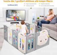 Recinto per Bambini da Giocare, Box Pieghevole Centro di Attività per Bambini, Porta con Chiusura e Giocattoli, Ecologico, da Interni ed Esterni (12Pannelli)