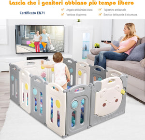Recinto per Bambini da Giocare, Box Pieghevole Centro di Attività per Bambini, Porta con Chiusura e Giocattoli, Ecologico, da Interni ed Esterni (12Pannelli)