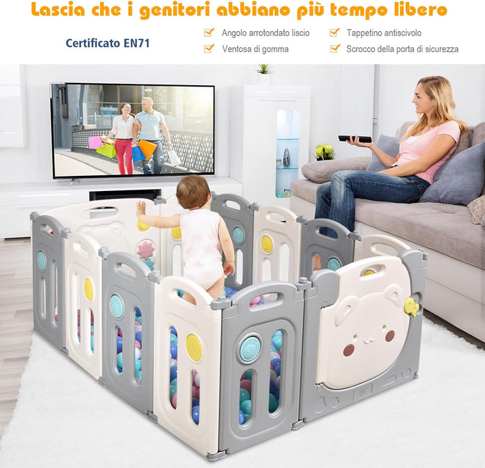 Recinto per Bambini da Giocare, Box Pieghevole Centro di Attività per Bambini, Porta con Chiusura e Giocattoli, Ecologico, da Interni ed Esterni (12Pannelli)