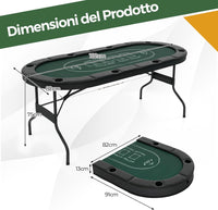 Tavolo da Poker Pieghevole 182 cm per 8 Giocatori, Tavolo da Gioco Ovalo con Supporti per Bicchieri, Rivestimenti Imbottiti, per Blackjack, Texas Hold’em, Giochi da Casinò (Verde)