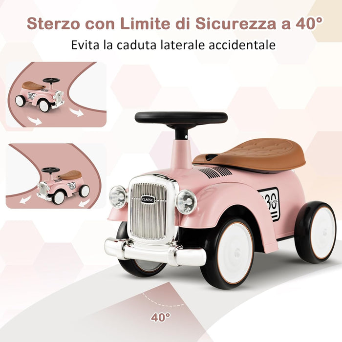Macchinina Cavalcabile a Spinta per Bambini, Macchinina Giocattolo con Spazio di Archiviazione Ruote e Adesivi, Regalo per Bambini 18-36 Mesi (Rosa)