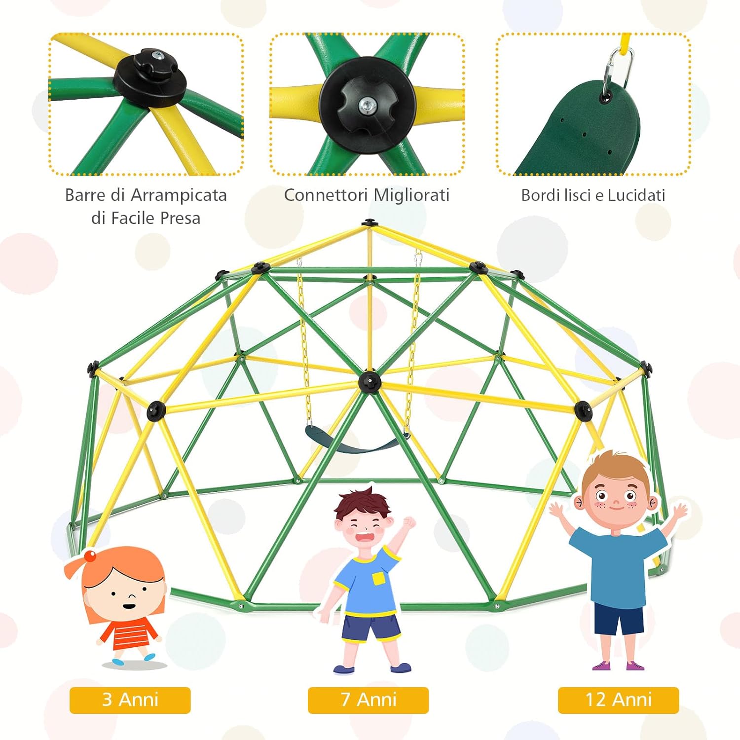 Cupola di Arrampicata con Altalena, Struttura per Arrampicata per Interno ed Esterno con Portata di 363 kg, Parco Giochi per Bambini da 3 a 10 Anni (Verde)