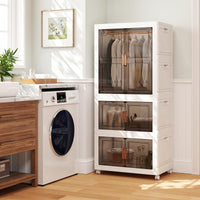 Contenitori di stoccaggio 421 l con coperchio, Organizzatore di armadio portatile in plastica con 10 appendini Bianco + Marrone-Armadi Appendiabiti