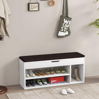 Scarpiera Panca con Cuscino, Scarpiera da Ingresso Salvaspazio, Panca Contenitore per Ingresso Corridoio, 104x30x48 cm, Carico 150 kg (Bianco)