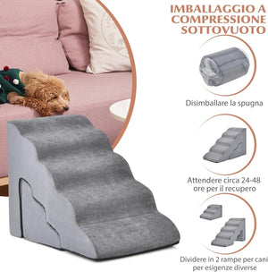 Set di Rampe in Schiuma per Cani con 5 e 3 Gradini, Scale Morbide per Cani Antiscivolo per Divano e Letto per Cani Piccoli e Anziani, Animali Domestici con Dolori Articolari (Grigio)