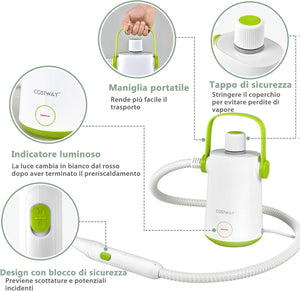1000W Pulitore a Vapore Multiuso, Macchina a Vapore Portatile con 10 Accessori Serbatoio da 300 ml, Pulizia a Vapore con Tubo Flessibile per Cucina Bagno Finestre (Verde)