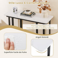 Tavolo Consolle, Tavolo d'Ingresso Moderno in Marmo Finto con Telaio Geometrico in Metallo, Tavolo Stretto per Soggiorno, Corridoio e Ingresso, 107 x 40 x 79,5 cm (Nero e bianco)