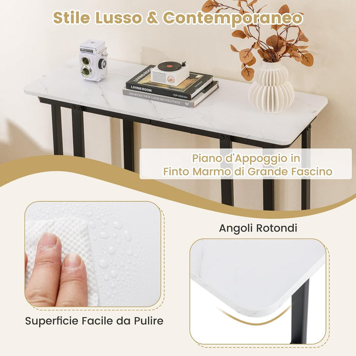Tavolo Consolle, Tavolo d'Ingresso Moderno in Marmo Finto con Telaio Geometrico in Metallo, Tavolo Stretto per Soggiorno, Corridoio e Ingresso, 107 x 40 x 79,5 cm (Nero e bianco)