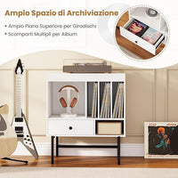 Armadio Camera da Letto 70 x 36 x 80 cm, Credenza Salvaspazia in Legno con Scomparti Aperti, Supporti per Album e Cassetto, Mobile Moderno per Sala Musica e Soggiorno (Bianco)