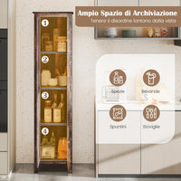 Mobile Bagno 43 x 39,5 x 183 cm, Colonna Bagno con Ante e 4 Ripiani, Armadietto Salvaspazio Alto a Colonna in MDF, per Soggiorno, Cucina e Ufficio (Marrone)