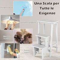 Scaletta Pieghevole, 3 in 1 Scaletta e Sgabello in Legno di Gomma Multifunzione, 3 Gradini, Reversibili Impugnatura, Capacità di Carico 310 kg, Ideale per Studio, Soggiorno (Bianco)