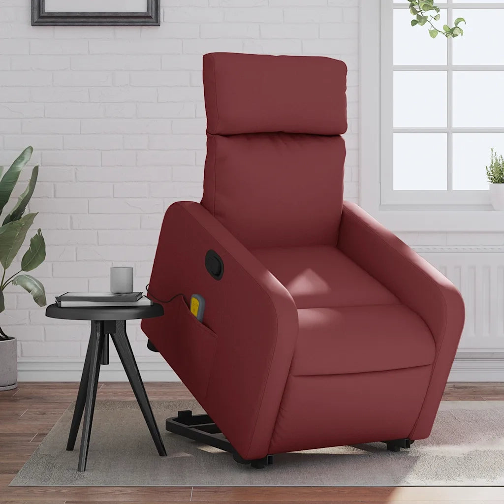 Poltrona | Sedia Relax Alzapersone Massaggi Reclinabile Rosso Vino Similpelle