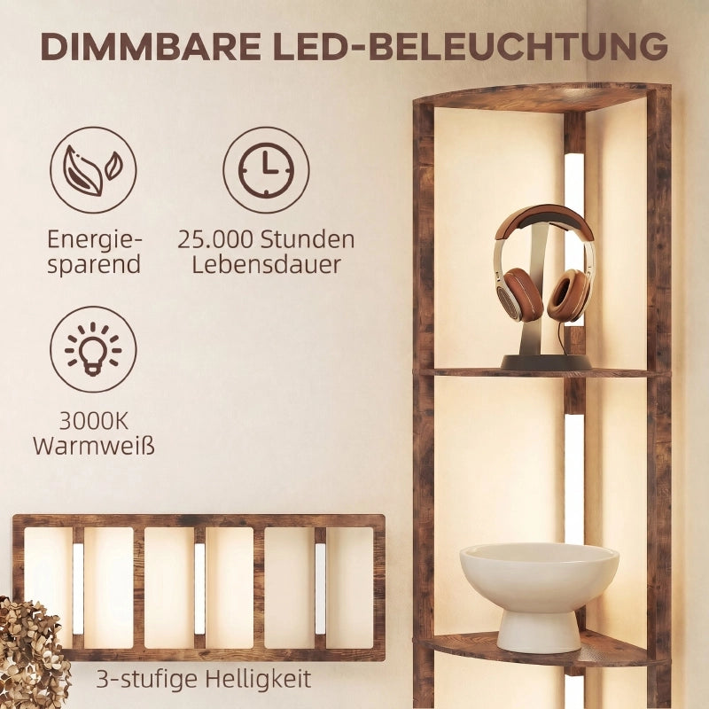 Lampada da terra a LED con ripiani, dimmerabile a 5 livelli, lampada da terra moderna con 3 livelli di luminosit¨¤ e interruttore a pedale, marrone