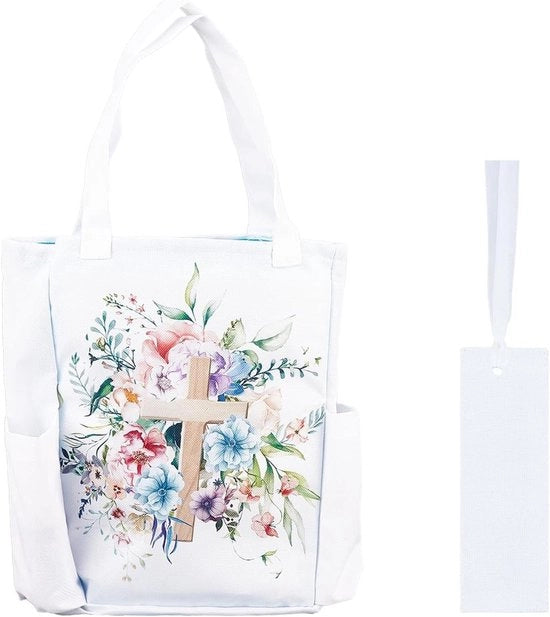 Borsa impermeabile con tasche per bibbia e fiaschi, stampata con fiori e foglie