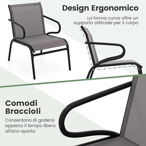 Set di 2 Sedie da Patio con Tessuto Traspirante e Struttura in Metallo, Sedie da Bistro da Esterno con Braccioli, Poltrona per Giardino Terrazza Portico, Portata 150 kg