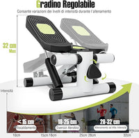 Mini Stepper per Esercizio a Casa, Stepper Idraulico con Fasce di Resistenza, Altezza Regolabile e Pedali Antiscivolo, Dispositivo per Allenamento Completo del Corpo