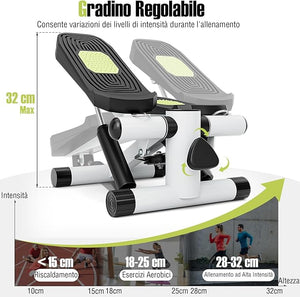Mini Stepper per Esercizio a Casa, Stepper Idraulico con Fasce di Resistenza, Altezza Regolabile e Pedali Antiscivolo, Dispositivo per Allenamento Completo del Corpo