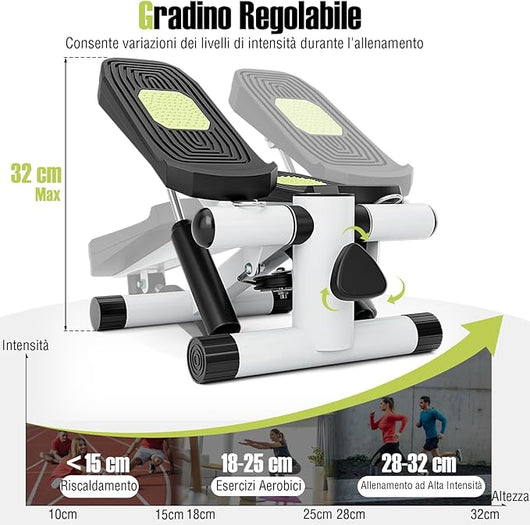 Mini Stepper per Esercizio a Casa, Stepper Idraulico con Fasce di Resistenza, Altezza Regolabile e Pedali Antiscivolo, Dispositivo per Allenamento Completo del Corpo