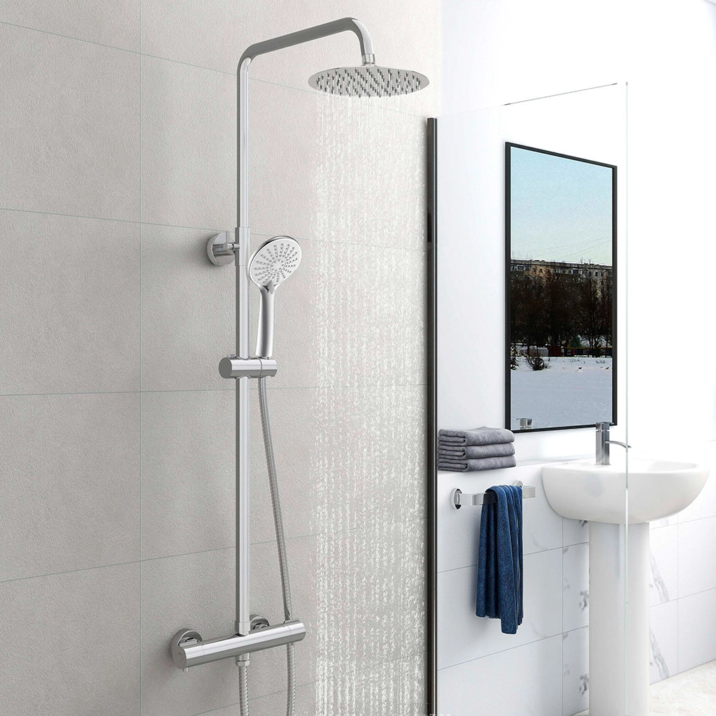 AICA Colonna Doccia con Miscelatore Termostatico, Set Doccia con Soffione Tondo 20cm e 108mm Doccetta Cromo