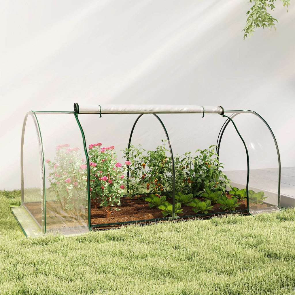EasyComfort Oustunny Serra da Giardino con Porte Anteriori a Cerniera, in Acciaio e PVC, 250x100x80 cm