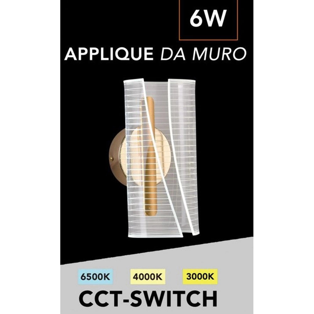 Trade Shop - Applique Led Moderno Da Parete 6w In Metallo Dorato Acrilico Tecnologia Cct Switch Aq32-3c -