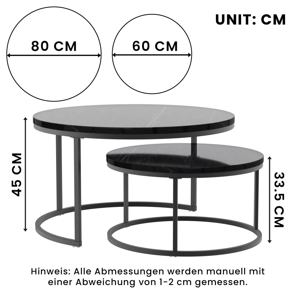 TAVOLINO DA CAFFÈ Set da 2 pezzi 80x80 cm e 60x60 cm MDF Nero