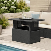 Garden Table With Glass Top, Black, 100x55x73 Cm, Poly Rattan