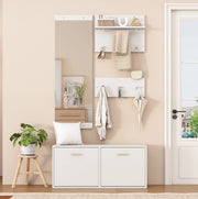 Set ingresso 4 pezzi con specchio; scarpiera a doppio livello 90x30x41;5 cm; bianco