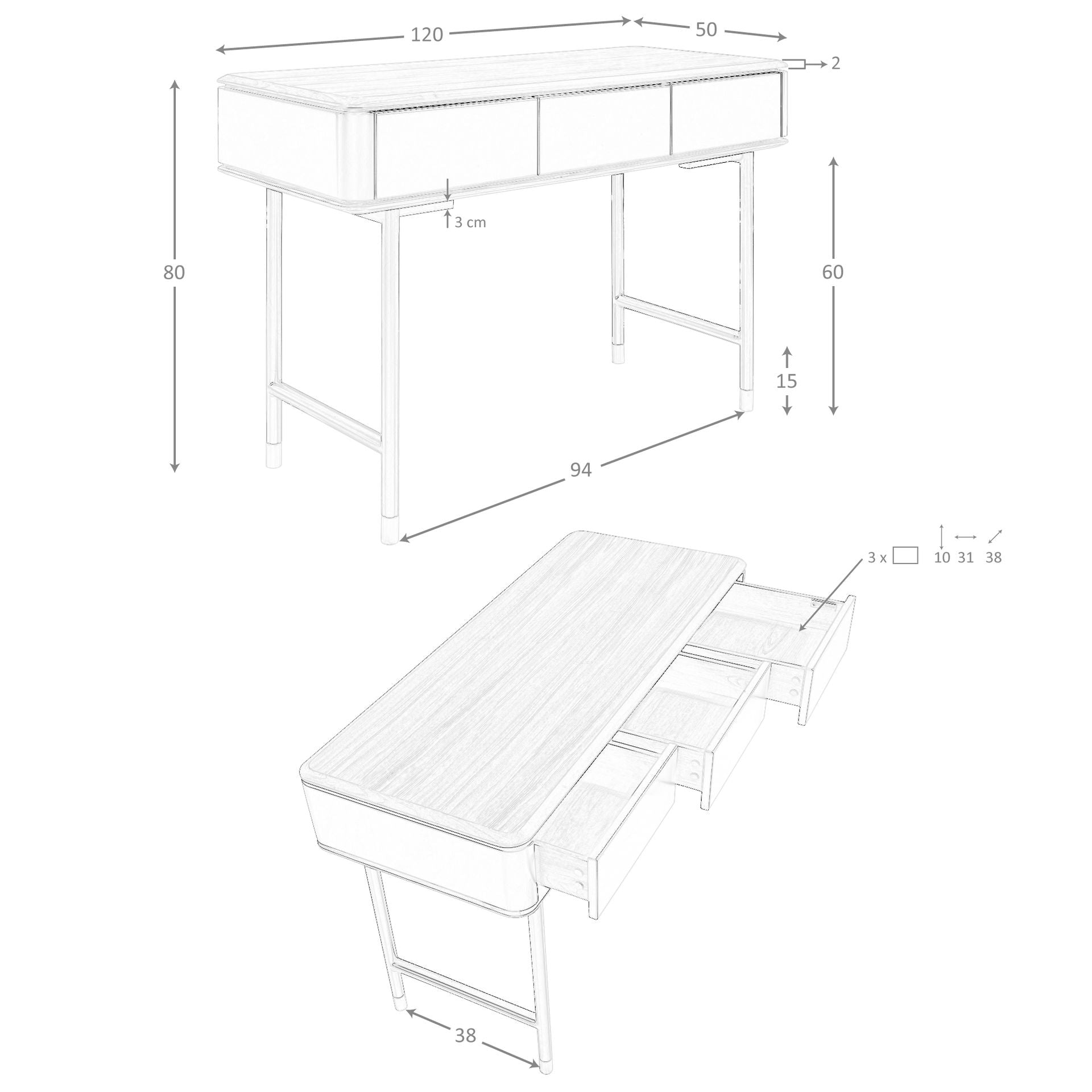 Console rettangolare in noce, legno grigio scuro opaco e acciaio nero