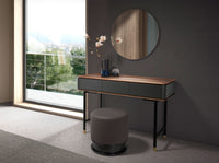 Console rettangolare in noce, legno grigio scuro opaco e acciaio nero