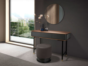 Console rettangolare in noce, legno grigio scuro opaco e acciaio nero