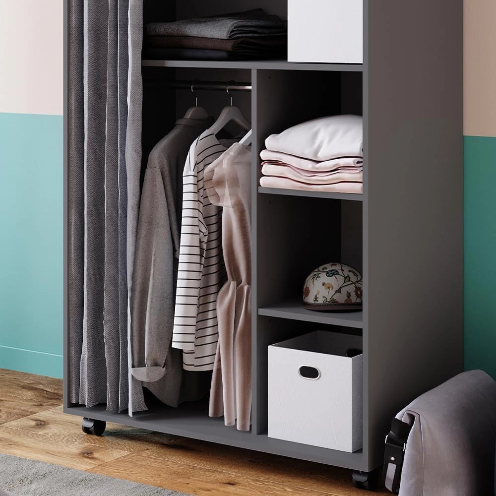 Armadio multifunzione Doros, Grigio, 100 x 146.6 cm Con rulli, con ruote per un posizionamento flessibile nell'ambiente
