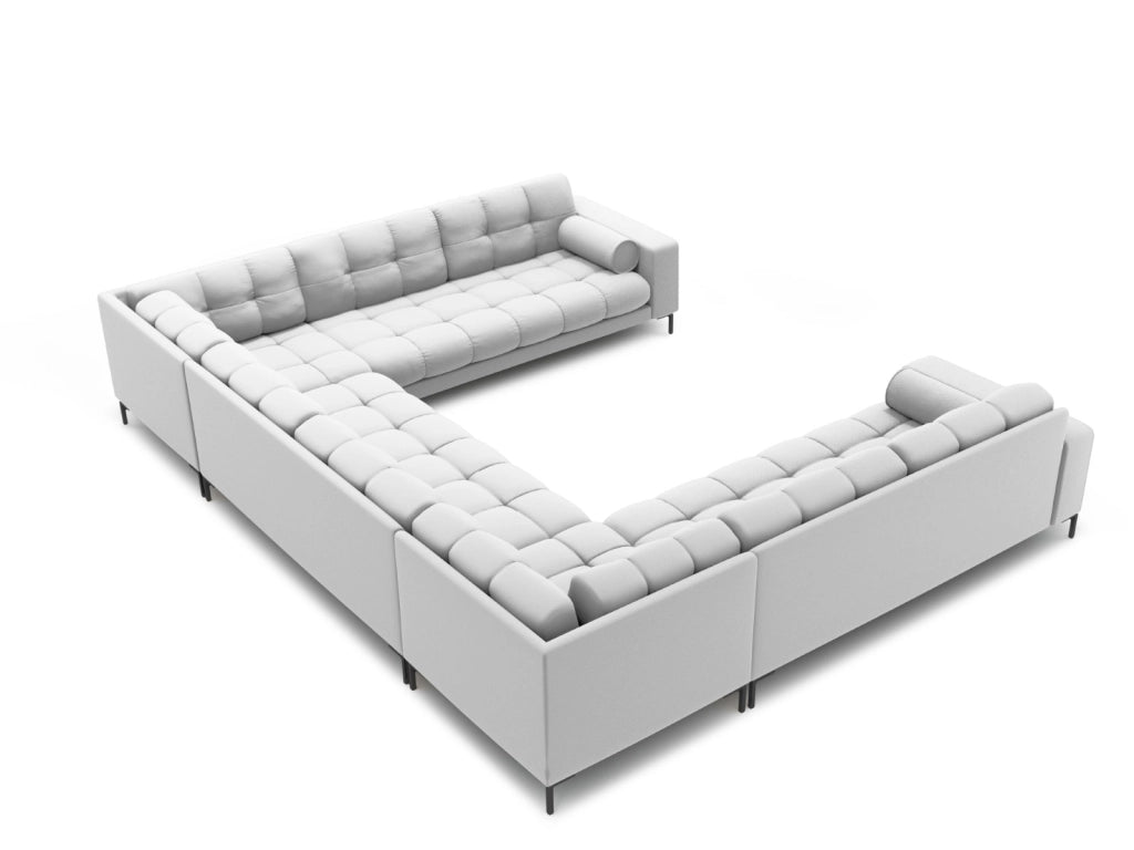 Cosmopolitan Design - Divano panoramico "Bali" 9 posti in tessuto strutturato grigio chiaro 