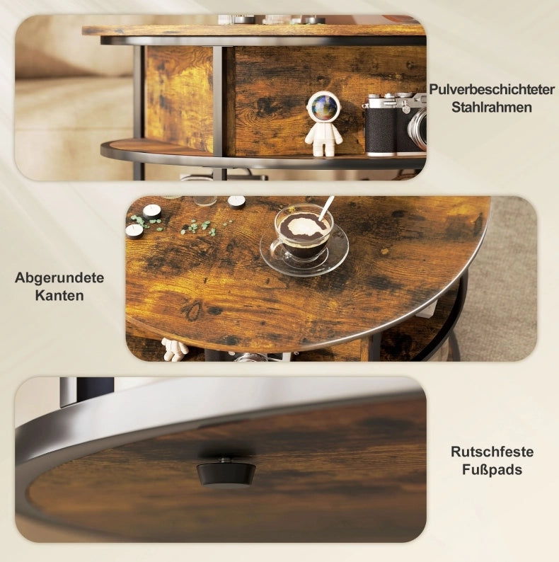 Tavolino da caffè rotondo elevabile Ø80 cm marrone