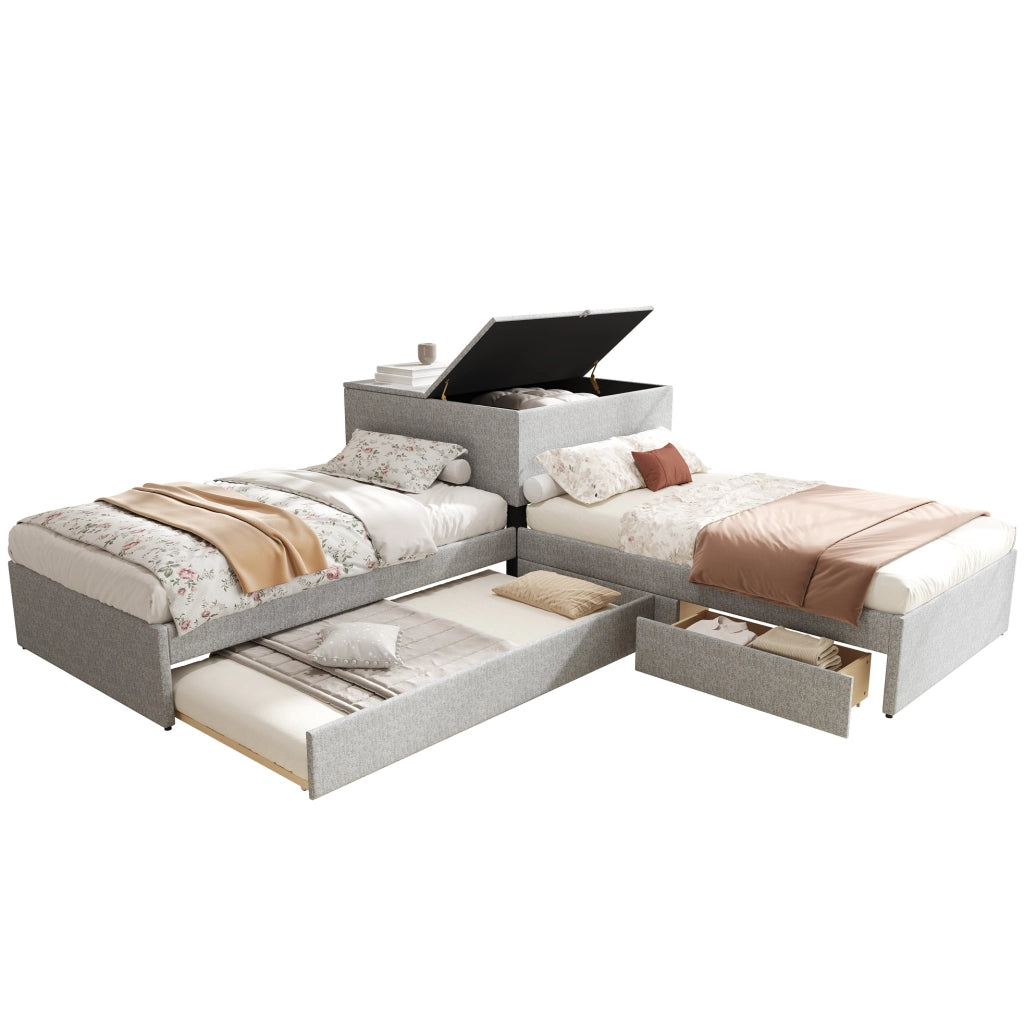 Letto ad angolo 90x200 cm con letto estraibile e contenitore
