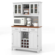 Credenza alta con ante in vetro temperato portabottiglie ripiani regolabili 3 cassetti-Mobile dispensa da cucina