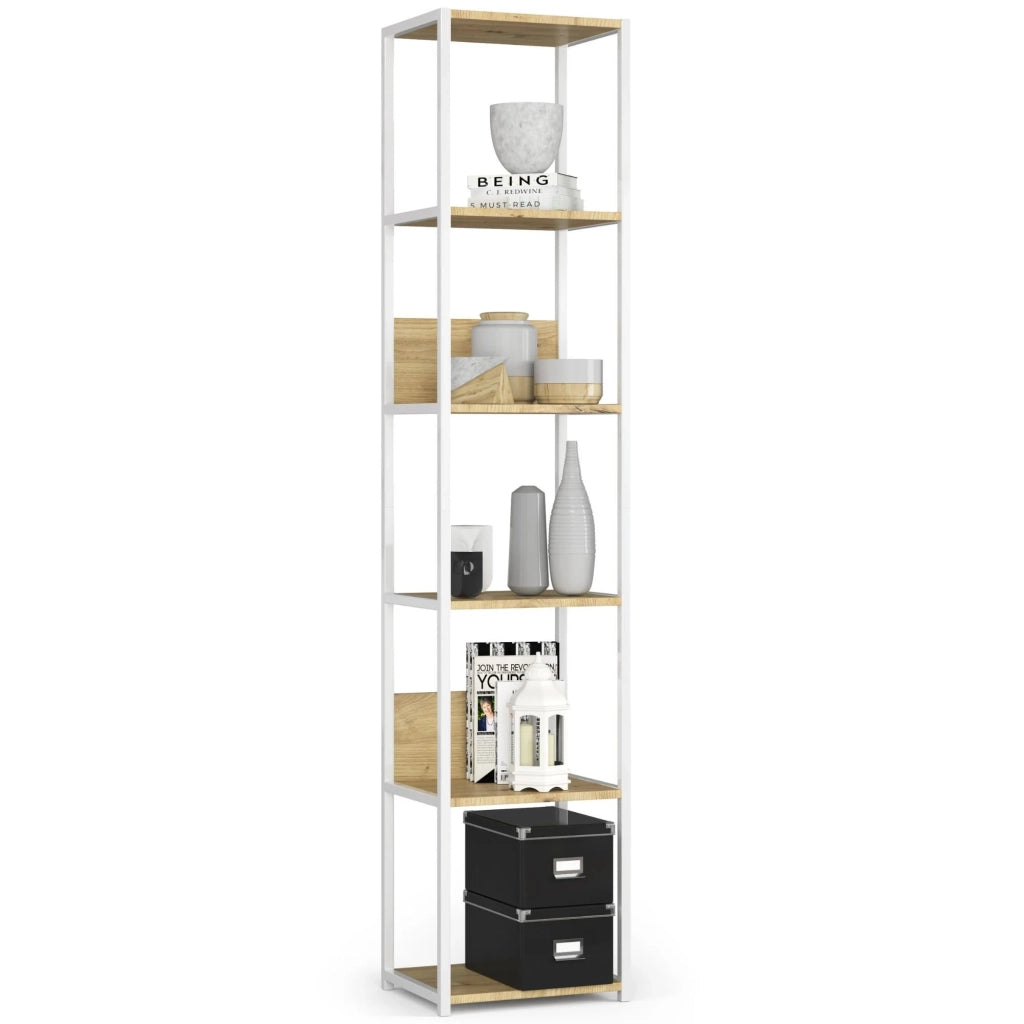 Scaffale stilo loft con ripiani in legno 40 cm Bianca 40 cm inserto frontale Quercia Artisan 40x32x192 cm