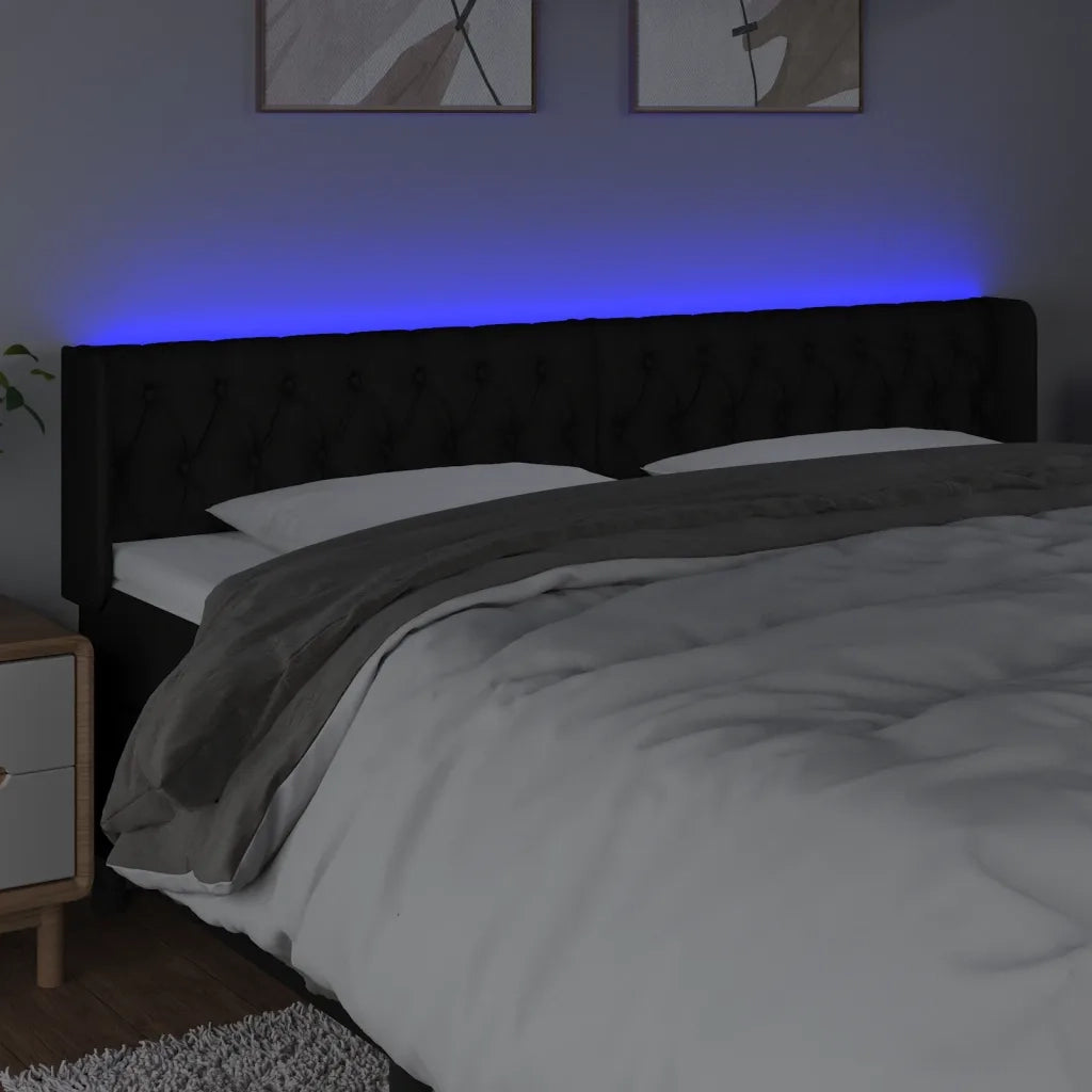 Testiera a LED Nera 203x16x78/88 cm in Tessuto 3123596