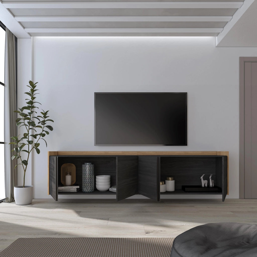 Mobile TV Soggiorno, 207x50x35 cm, Per TV fino a 80", Sospeso, da appendere, Nero e rovere