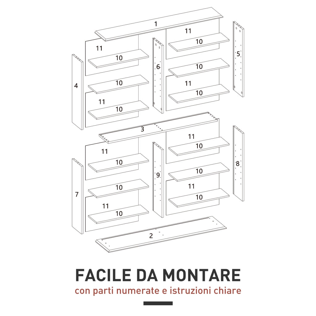 Mobile Libreria porta CD a 16 Ripiani dal Design Moderno in Legno. 106.5x24x126.3 cm. Bianco
