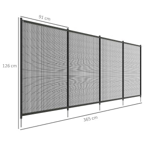 Recinzione di sicurezza per piscina 365x126 cm, set 4 pannelli in alluminio e rete Texteline nera