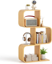 Libreria a Forma di S a 3 Cubi, in Bambù con Angoli Arrotondati e Dispositivo Anti-Ribaltamento, Scaffale Aperto per Soggiorno, Angolo e Camera da Letto (3 cubi)