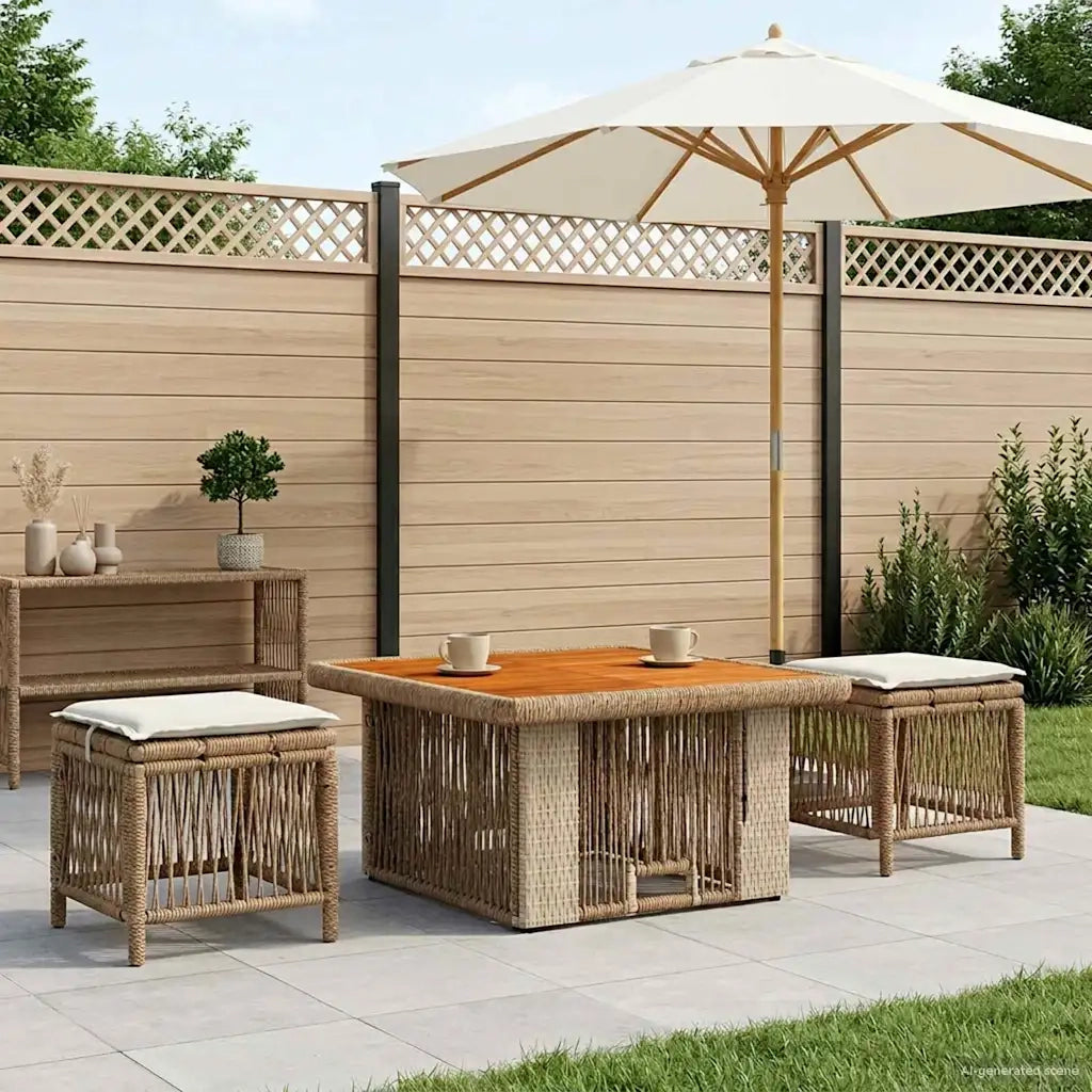 Set da Pranzo per Giardino 3 pcs Beige e Crema polyrattan 42026749