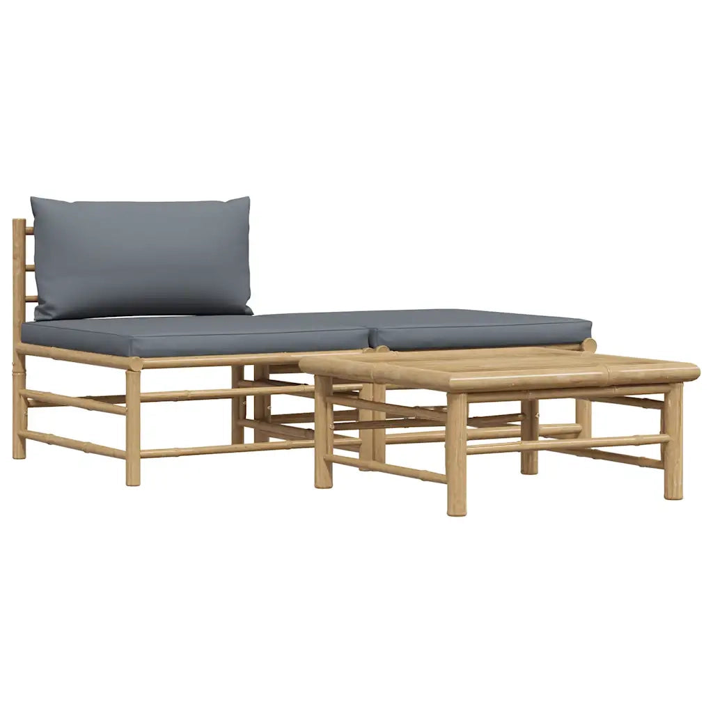 Set Divani da Giardino 3 pz con Cuscini Grigio Scuro in Bambù