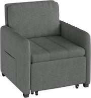 3-in-1 Divano Letto, Poltrona Letto Trasformabile con Reclinazione a 5 Posizioni, Divano Singolo Pieghevole per Piccoli Spazi, Chaise Lounge, Tessuto in Spugna Traspirante, Grigio Scuro