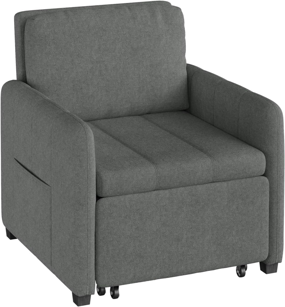 3-in-1 Divano Letto, Poltrona Letto Trasformabile con Reclinazione a 5 Posizioni, Divano Singolo Pieghevole per Piccoli Spazi, Chaise Lounge, Tessuto in Spugna Traspirante, Grigio Scuro