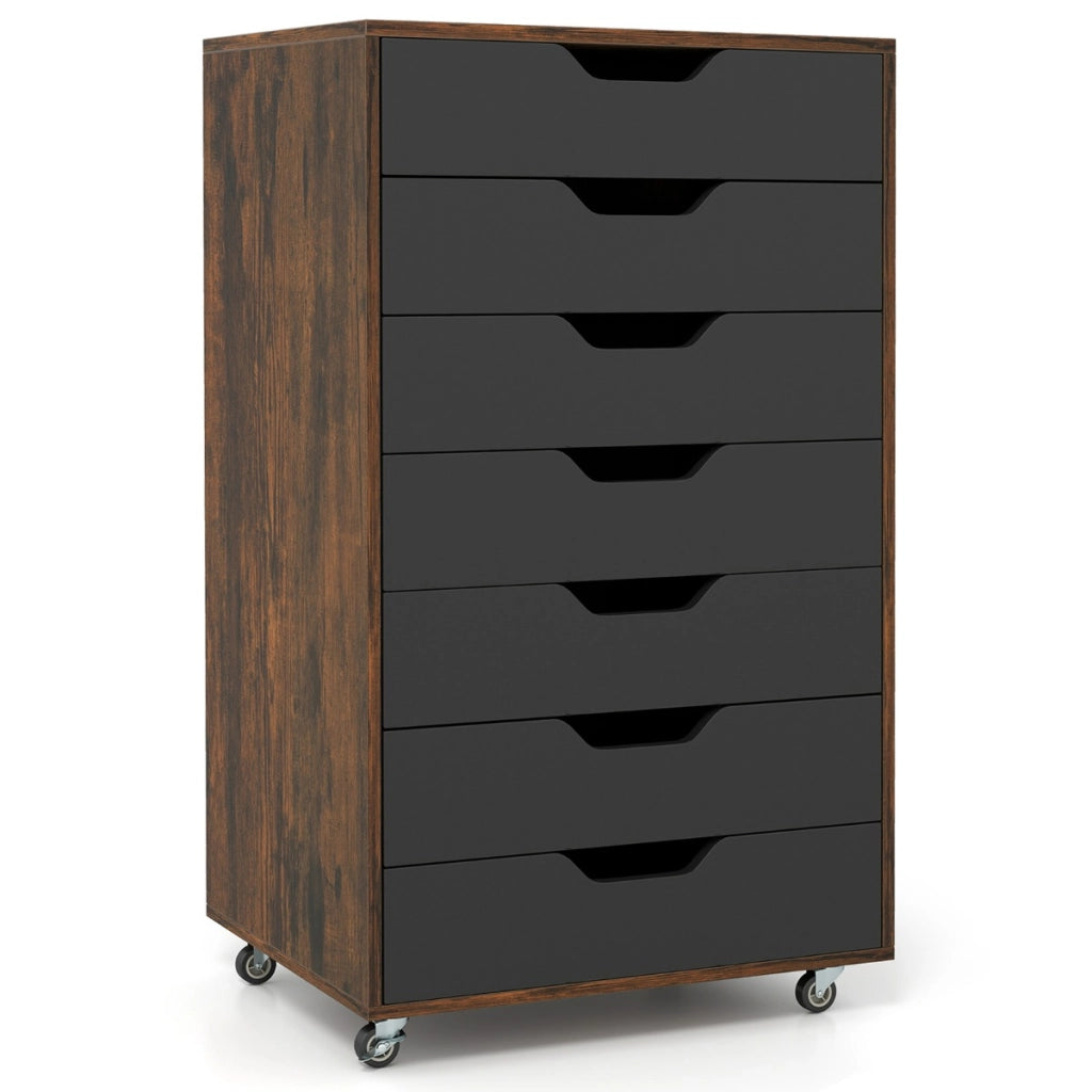 Mobile con 7 cassetti organizzatore di documenti mobile con 4 ruote girevoli universali, Mobile com¨° verticale in legno Noce-Cassettiere
