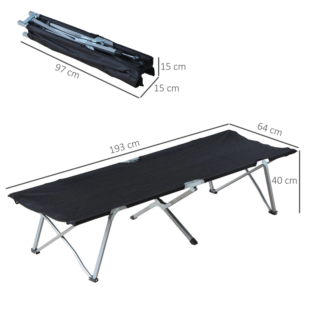 Letto Pieghevole da Campeggio in Tela Oxford 600D con Struttura in Metallo ¨C Zephmum ¨C Nero 193x64x40 cm